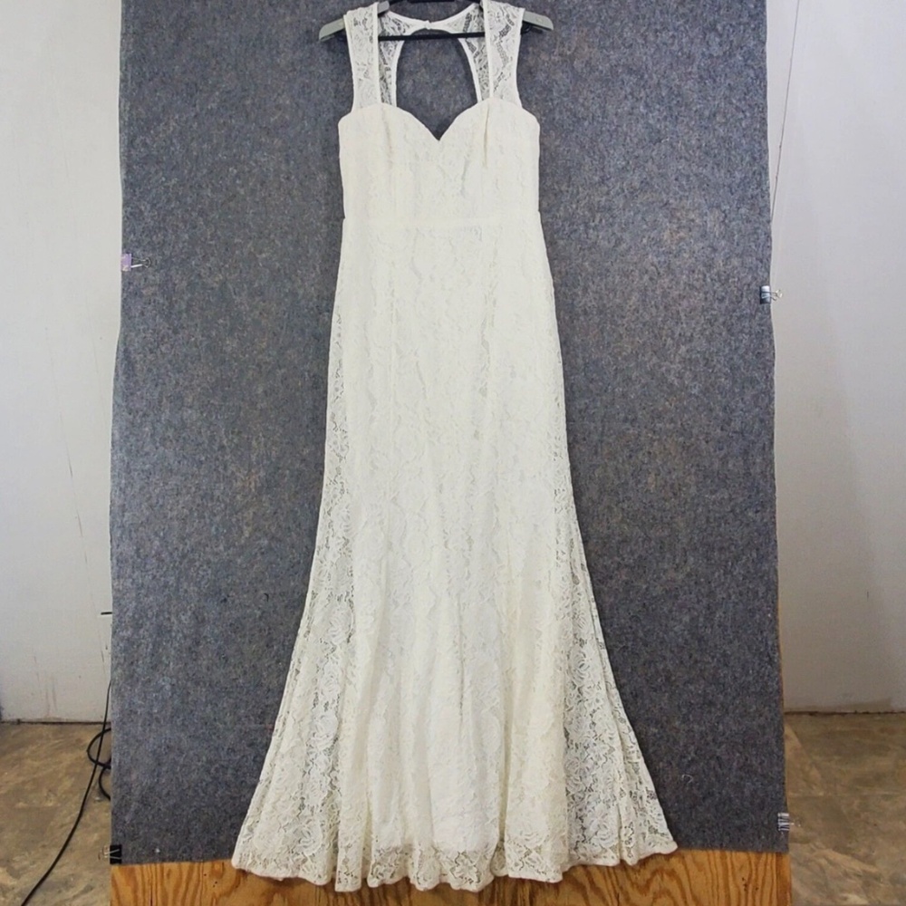 Lulus Dress Women Large White Stretch Lace Maxi Semi-Fitted Lined Prom Wedding